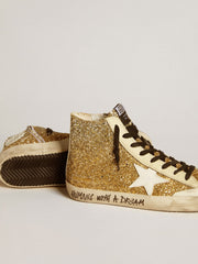 Francy Penstar in gold glitter with white leather star
