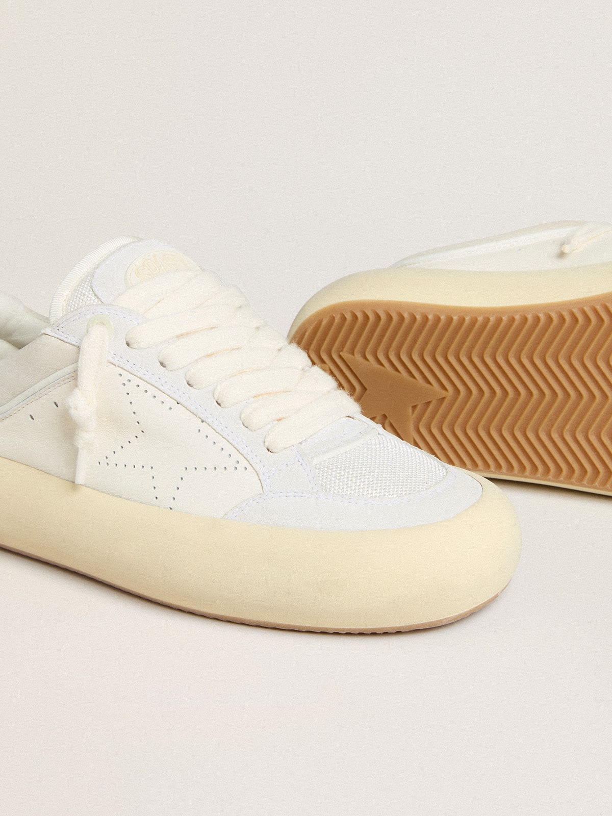 Women's Space-Star Cube in white leather with perforated star