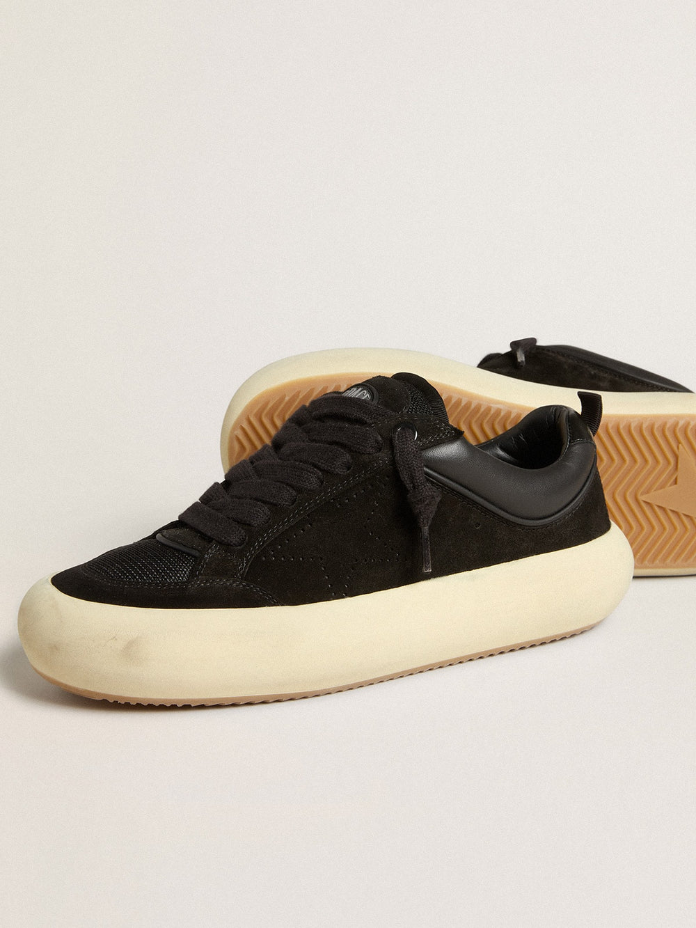 Women's Space-Star Cube in black suede with perforated star