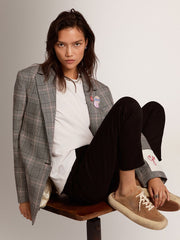 Women's Space-Star Sabot shoes in tobacco-colored suede with shearling lining