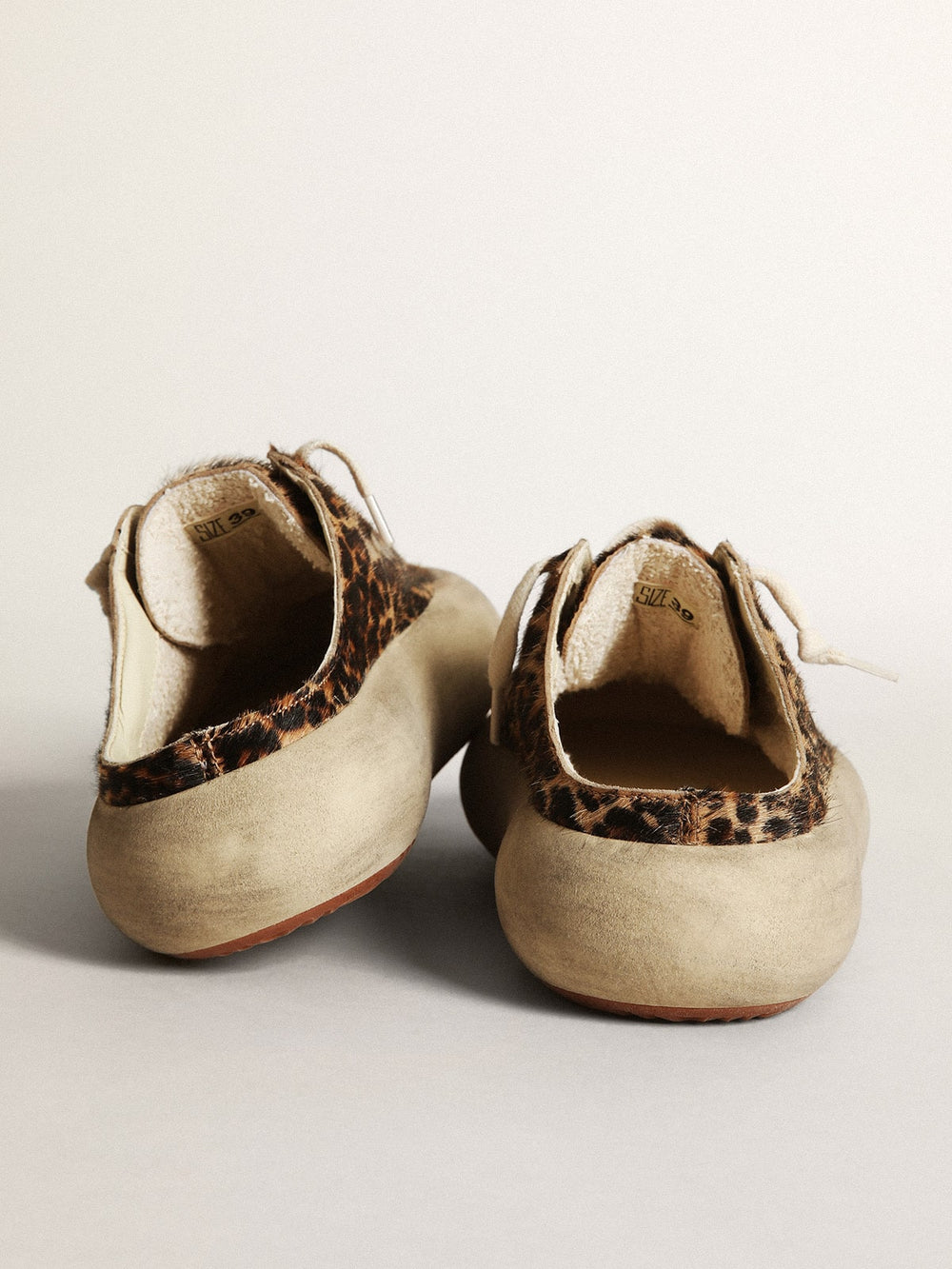 Women's Space-Star Sabot in leopard print pony skin with black star