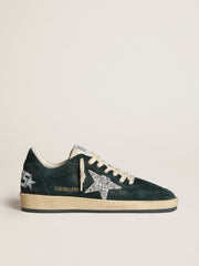 Women's Ball Star in green suede with silver glitter star