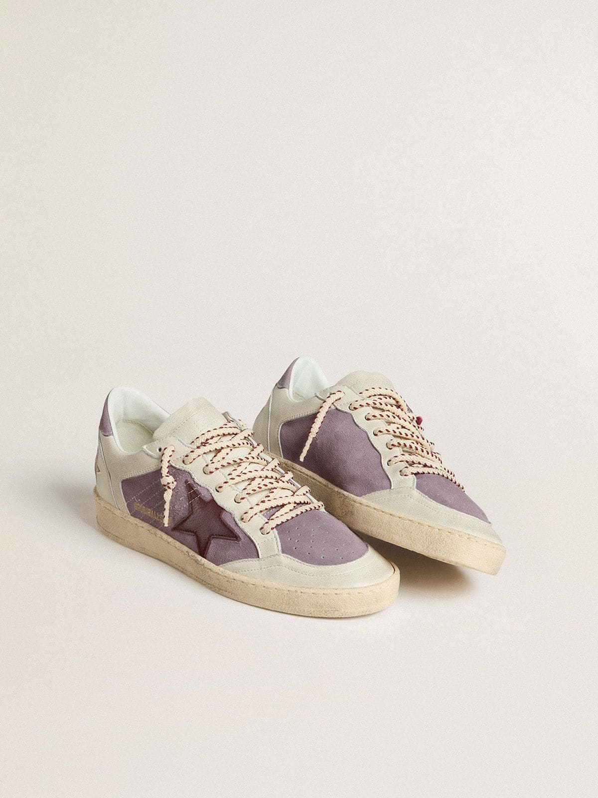 Women’s Ball Star in lilac suede with burgundy leather star and lilac suede heel tab