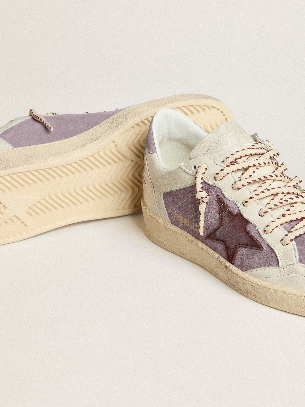 Women’s Ball Star in lilac suede with burgundy leather star and lilac suede heel tab