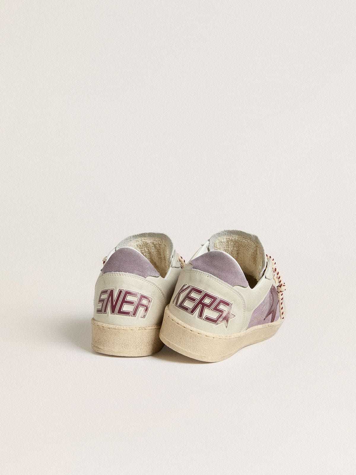 Women’s Ball Star in lilac suede with burgundy leather star and lilac suede heel tab