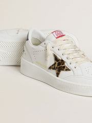 Ball Star with leopard pony skin star and black laminated leather heel tab