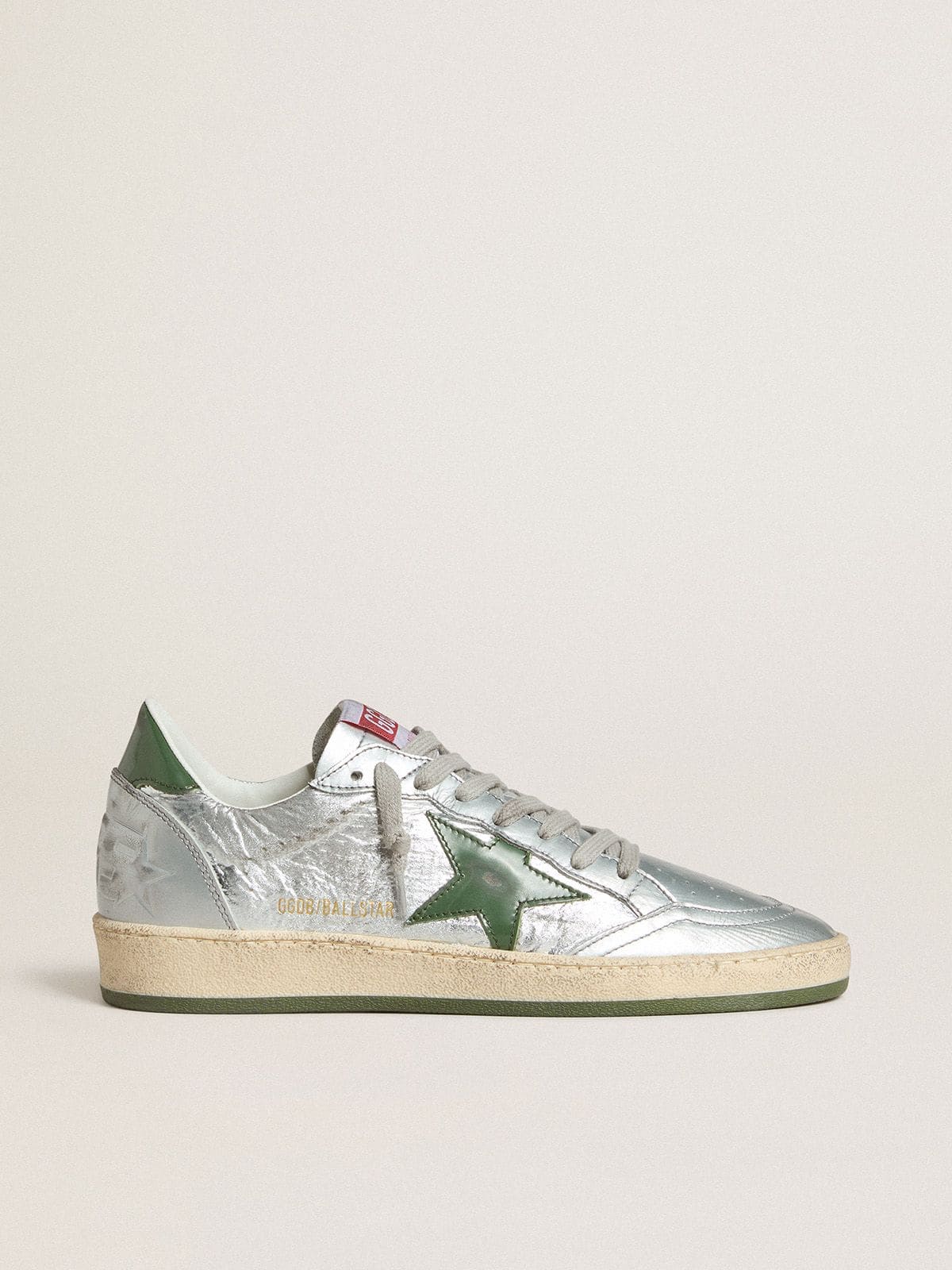 Women's Ball Star in silver nylon with green leather star and heel tab