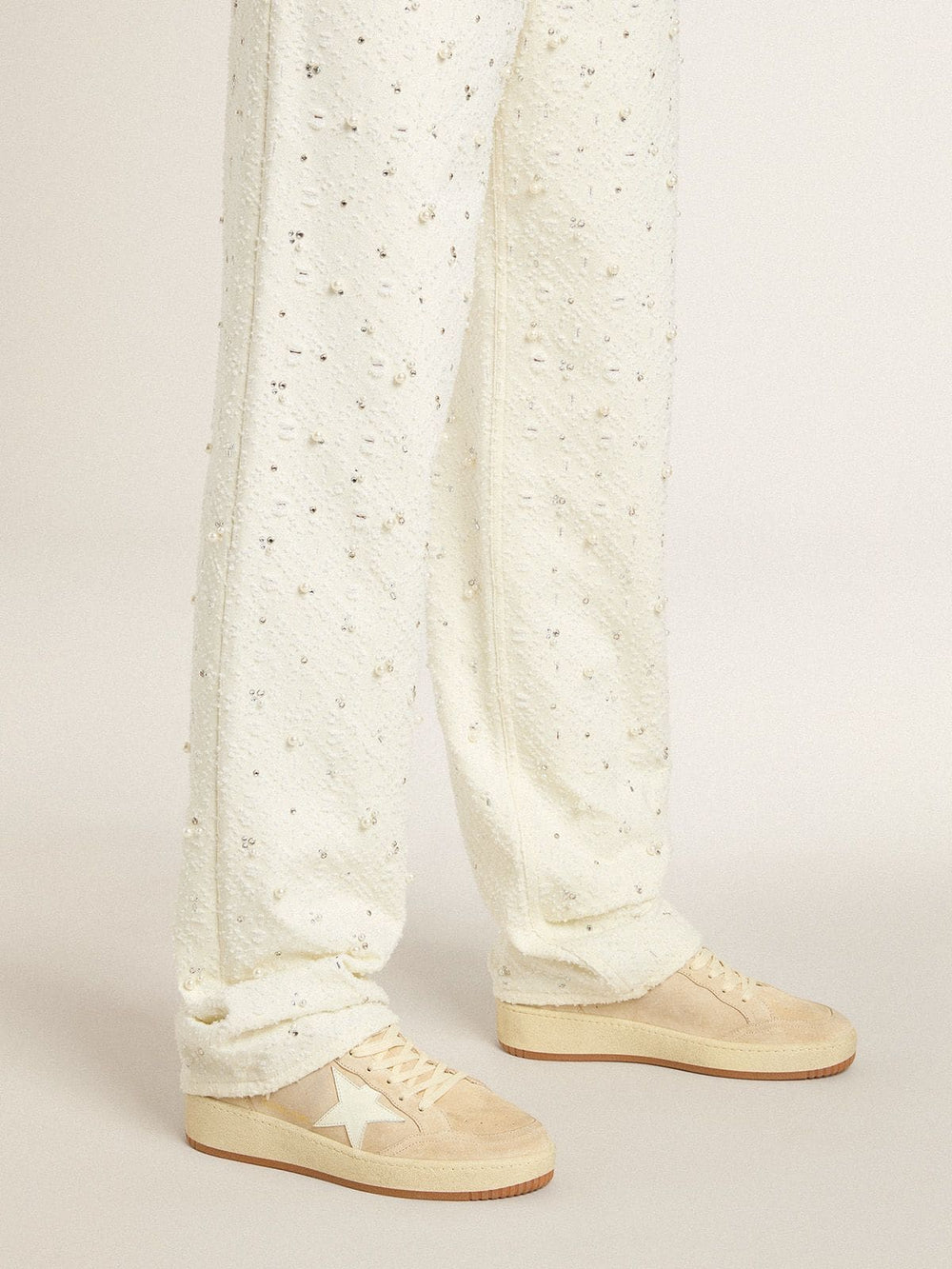 Women's Ball Star in beige suede with white leather star and heel tab