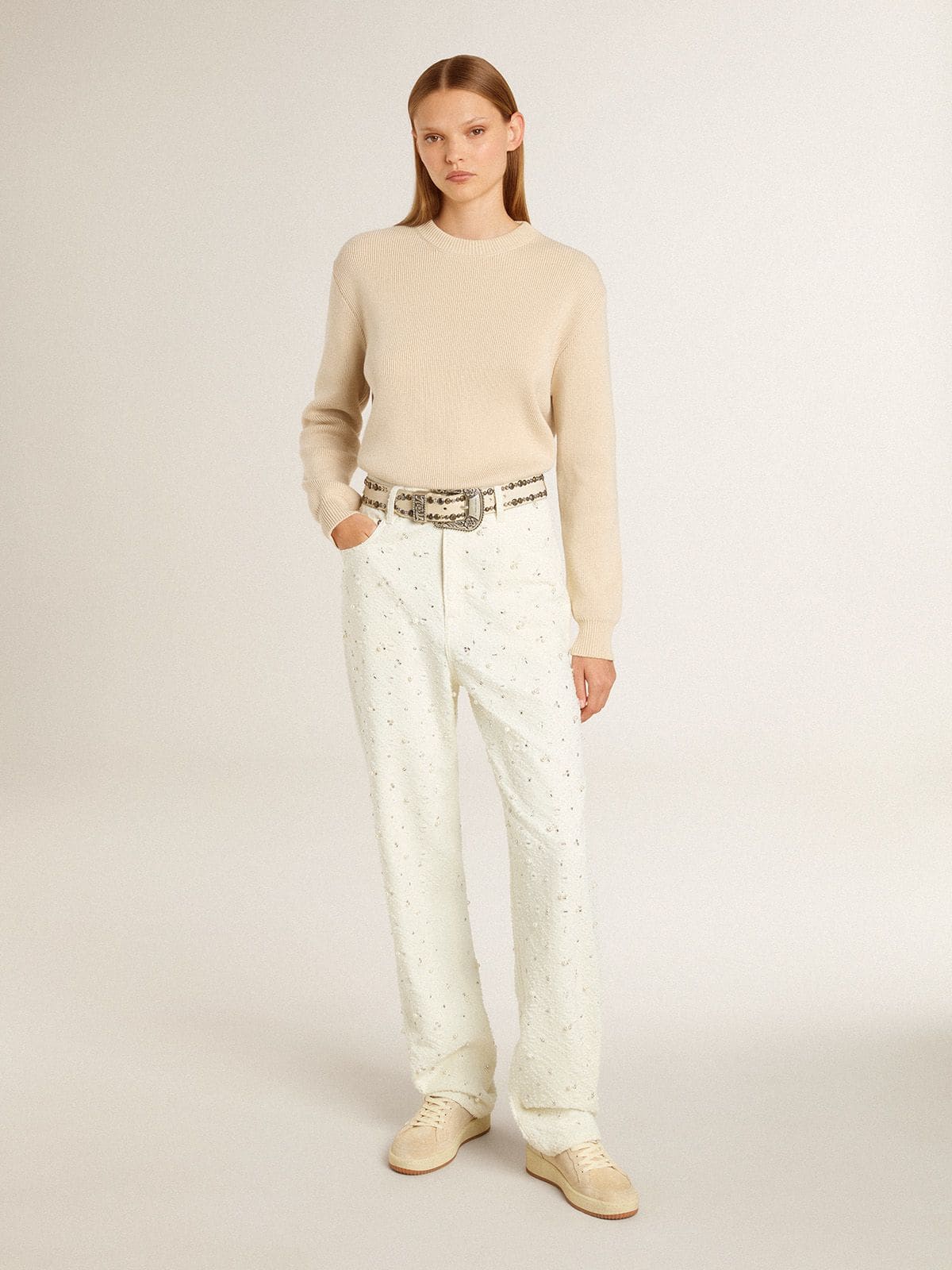 Women's Ball Star in beige suede with white leather star and heel tab