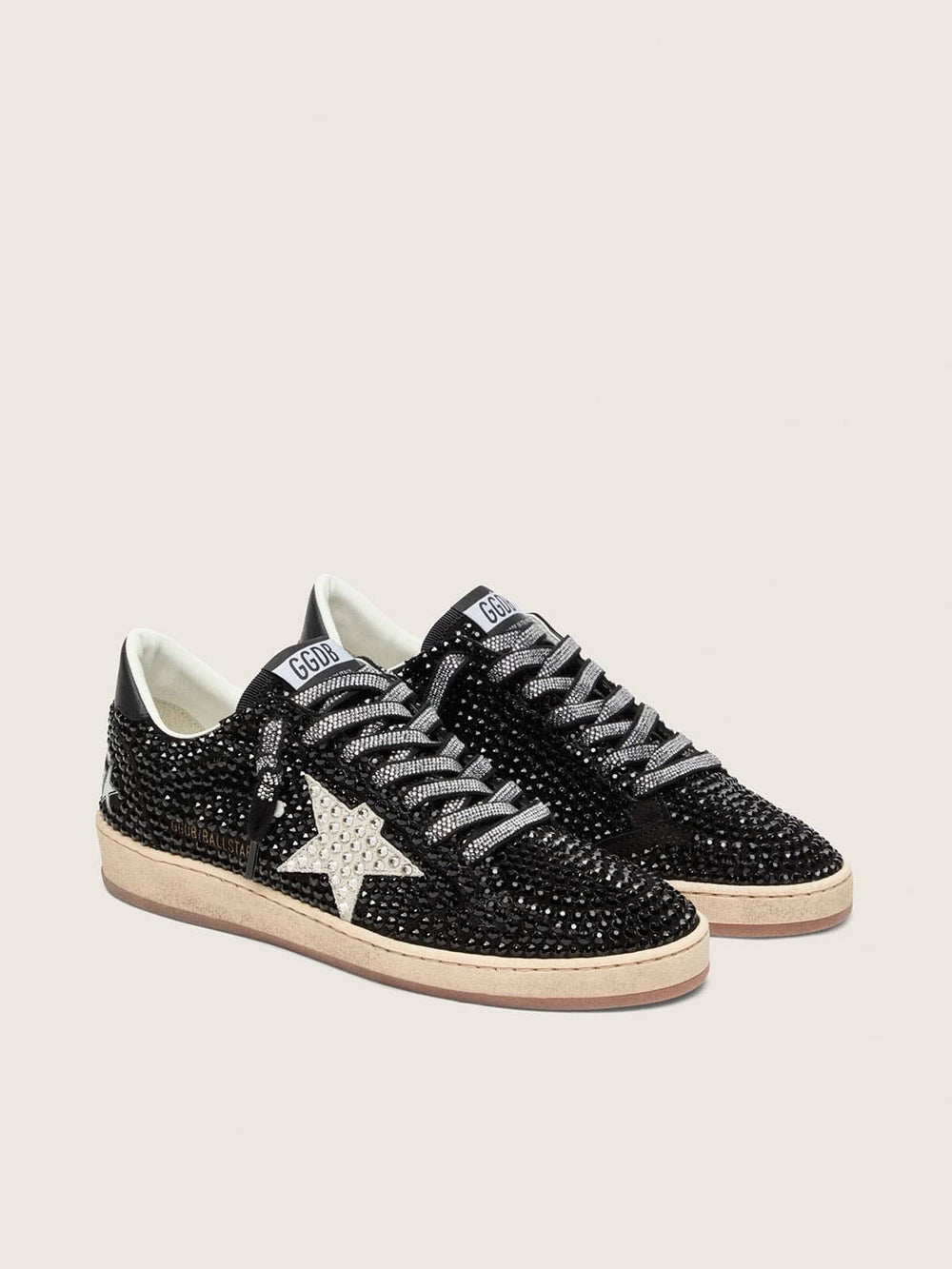 Ball Star in black suede with white star and Swarovski crystals