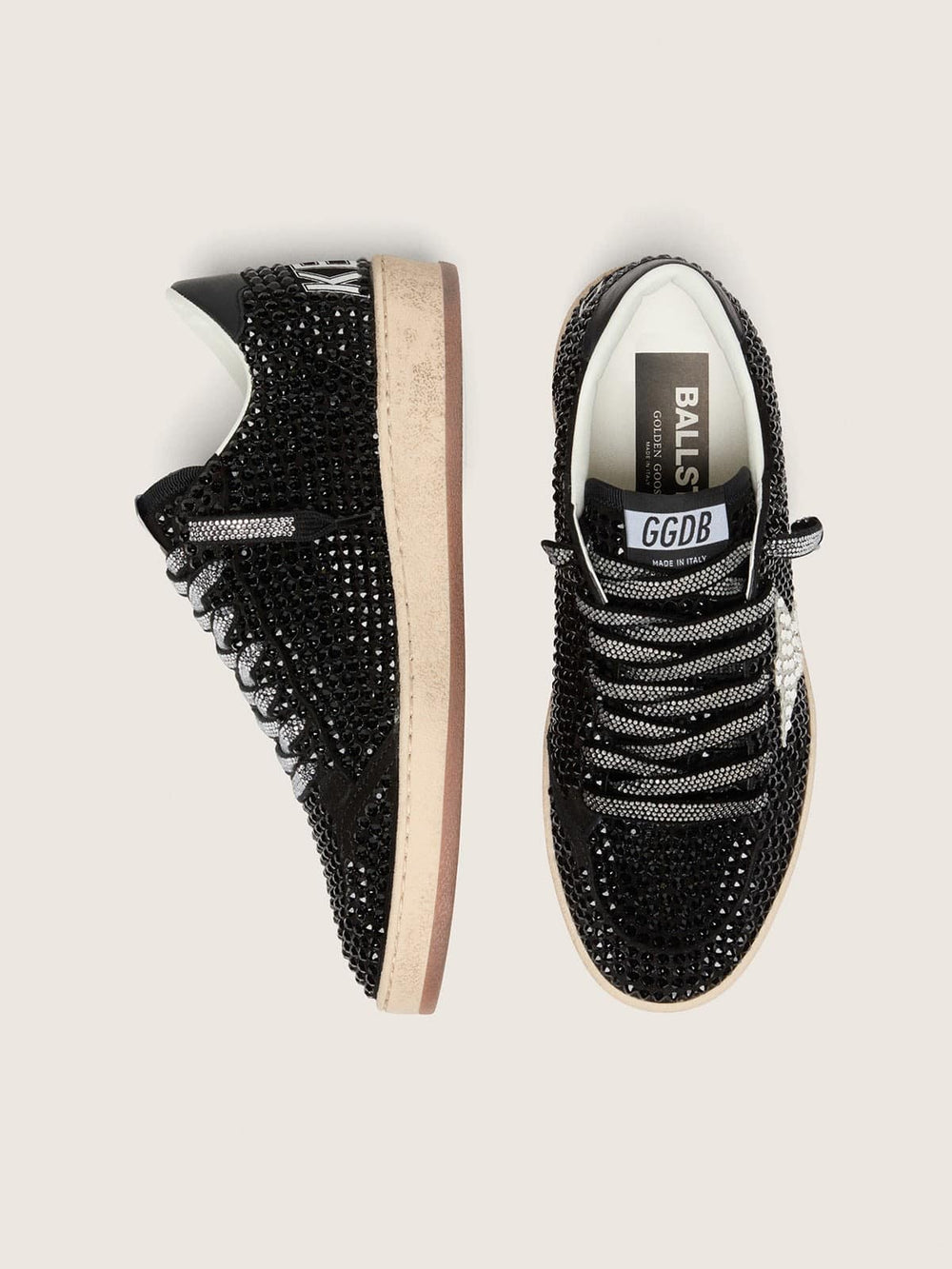 Ball Star in black suede with white star and Swarovski crystals