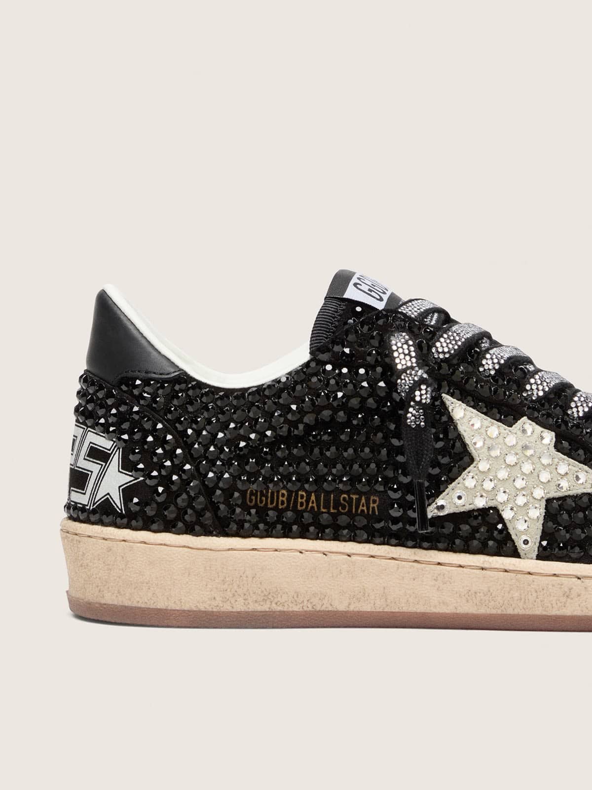 Ball Star in black suede with white star and Swarovski crystals