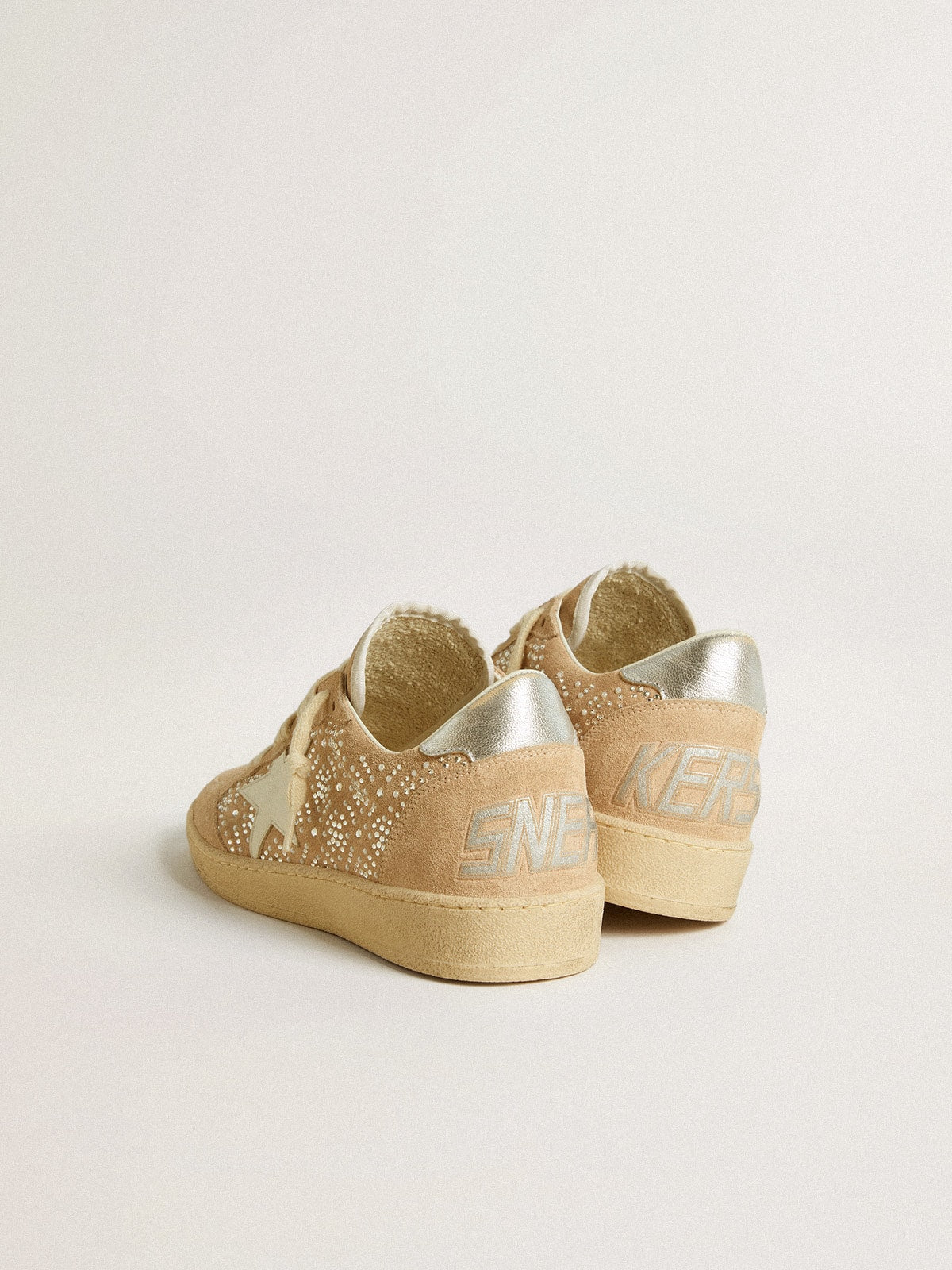 Ball Star in suede and Swarovski crystals with leather star and metallic heel tab