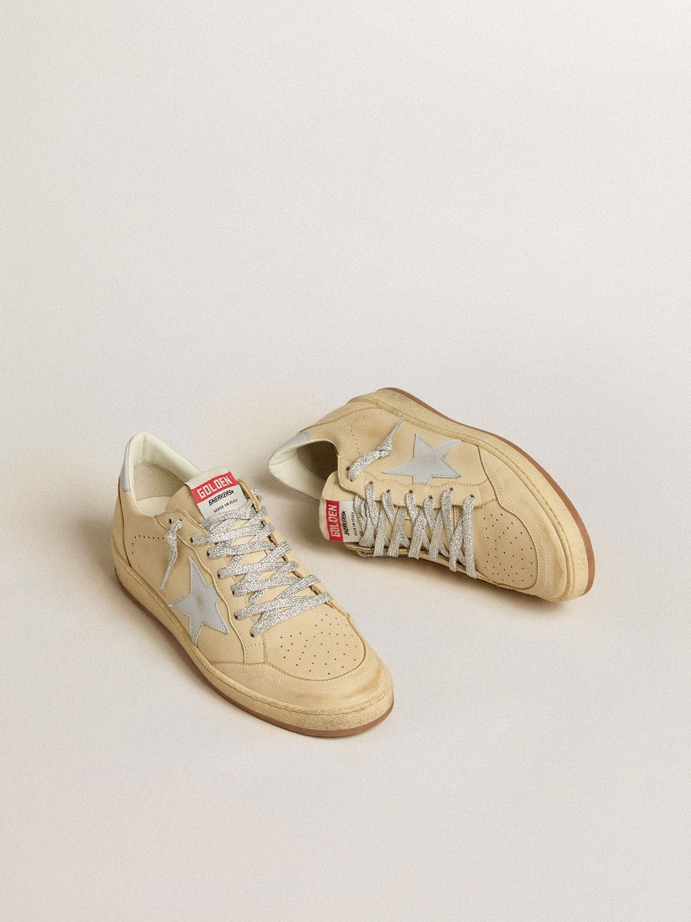 Women's Ball Star LTD in cream-colored leather with light gray leather star and heel tab
