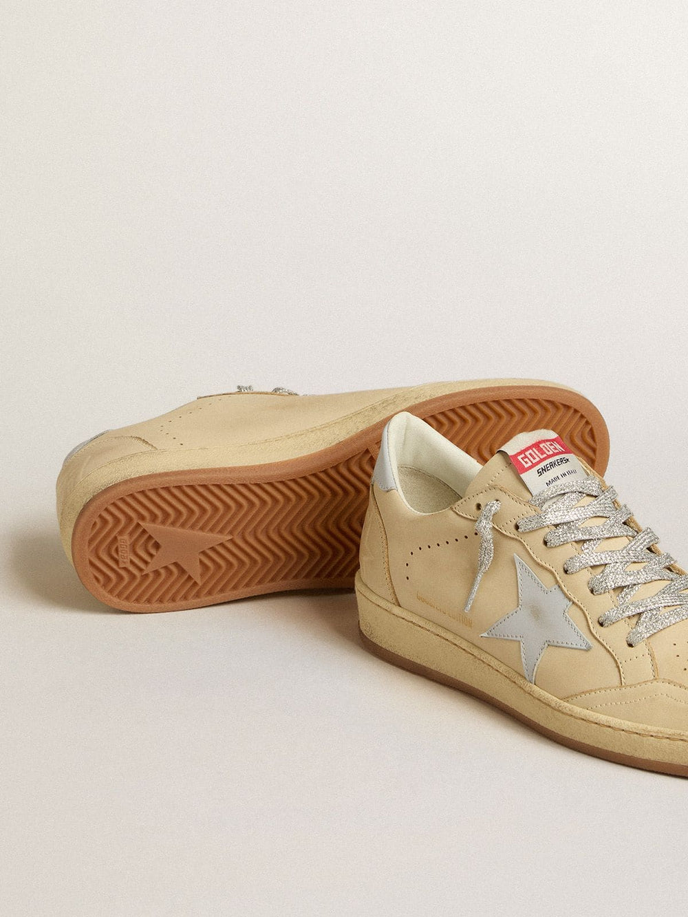 Women's Ball Star LTD in cream-colored leather with light gray leather star and heel tab