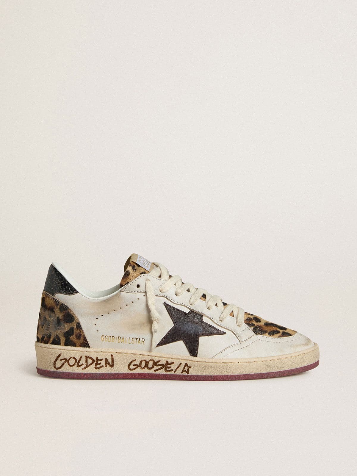 Women's Ball Star with brown leather star and leopard-print pony skin tongue