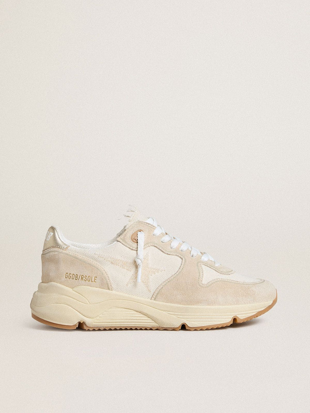 Women's Running Sole in canvas with beige star and platinum metallic leather heel tab