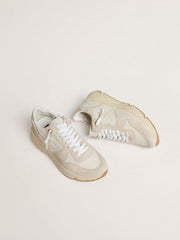 Women's Running Sole in canvas with beige star and platinum metallic leather heel tab