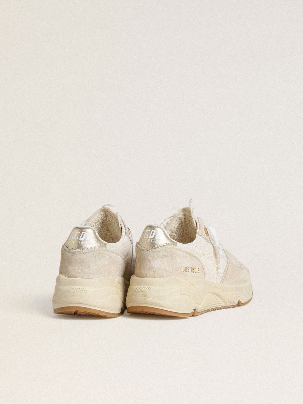 Women's Running Sole in canvas with beige star and platinum metallic leather heel tab