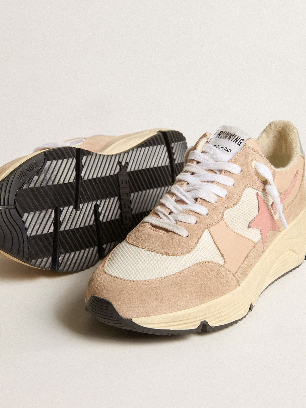 Women's Running Sole in mesh and suede with pink star and silver heel tab