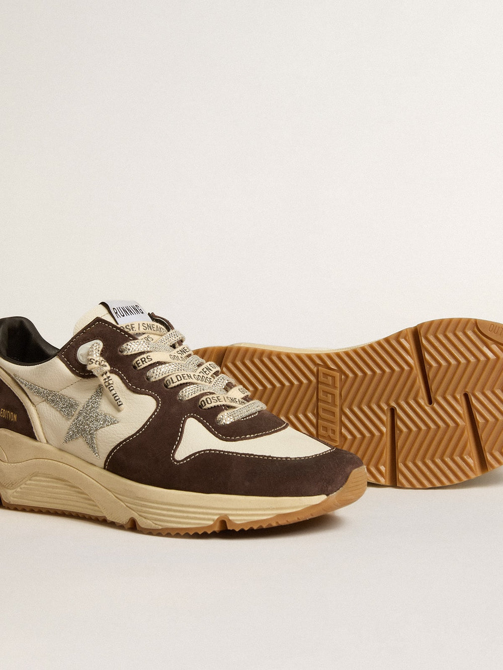 Women's Running Sole in nappa and brown suede with a Swarovski crystal star