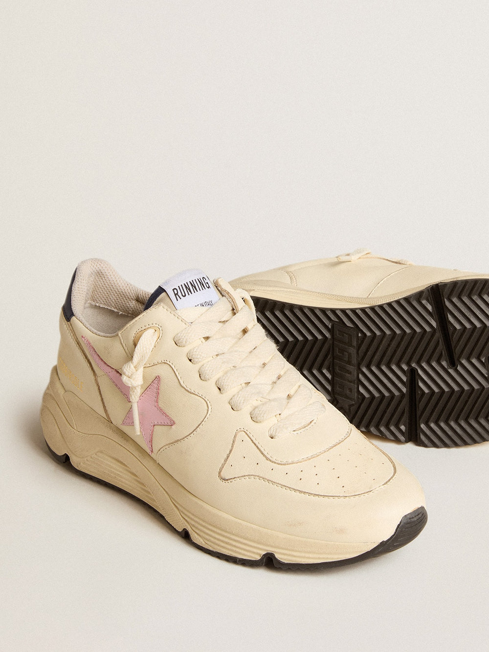 Women's Running Sole in nappa leather with pink leather star and blue leather heel tab