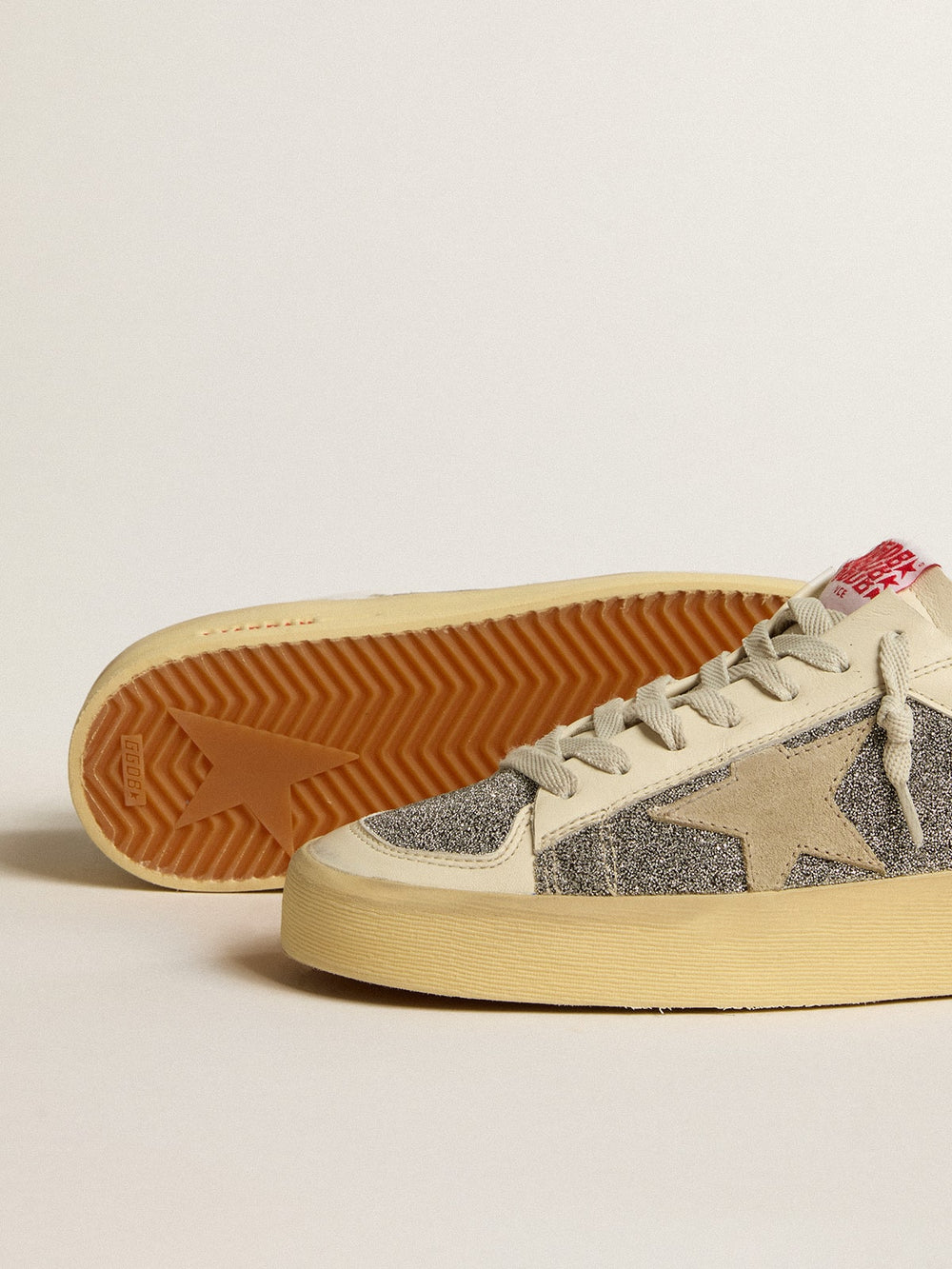 Women's Stardan in suede with sand star and silver Swarovski crystal inserts