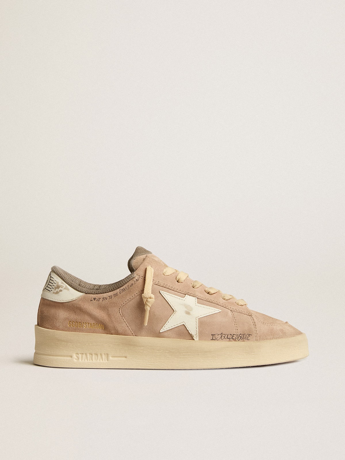 Women's Stardan in old rose suede with white leather star and heel tab