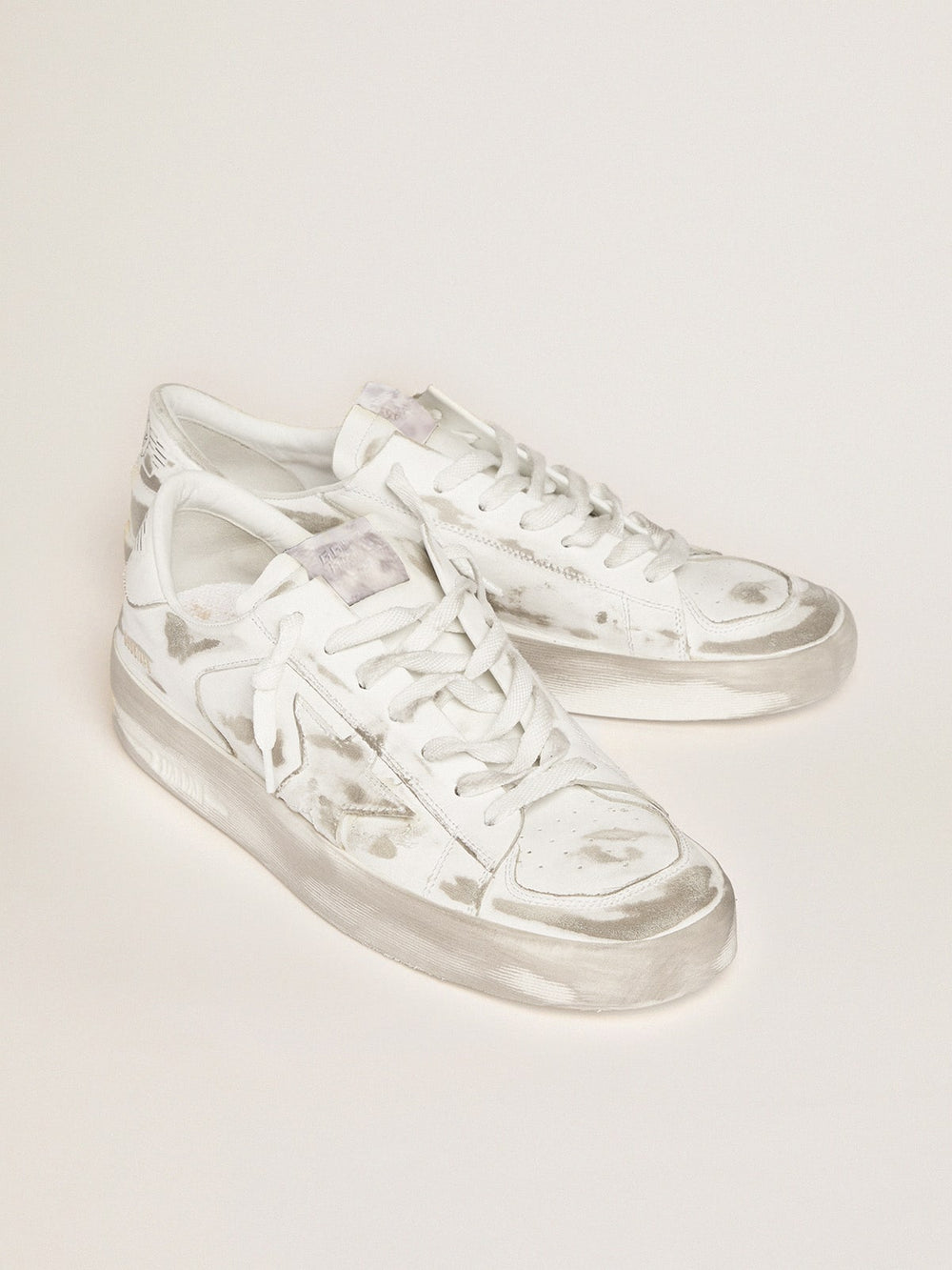 Stardan sneakers in white leather with lived-in treatment