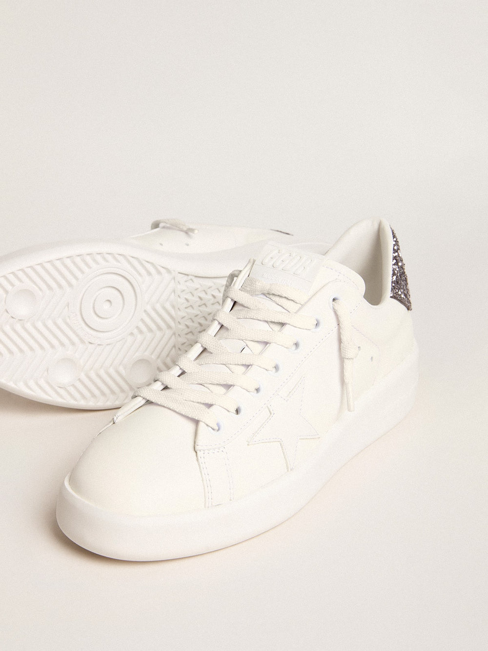 Women’s Purestar with white leather star and anthracite glitter heel tab