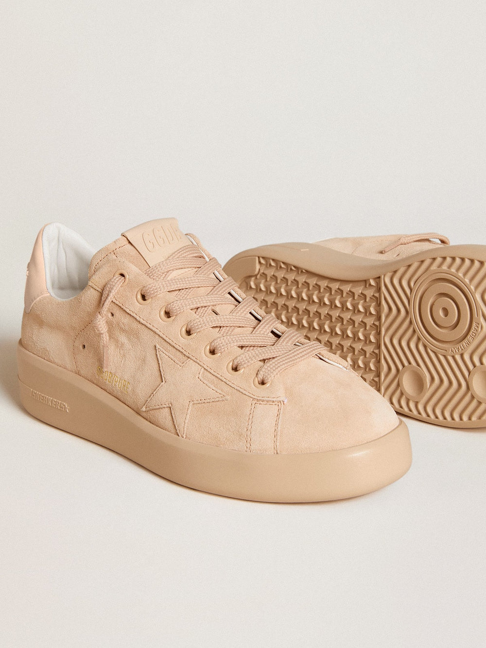 Purestar in suede with suede star and light pink leather heel tab