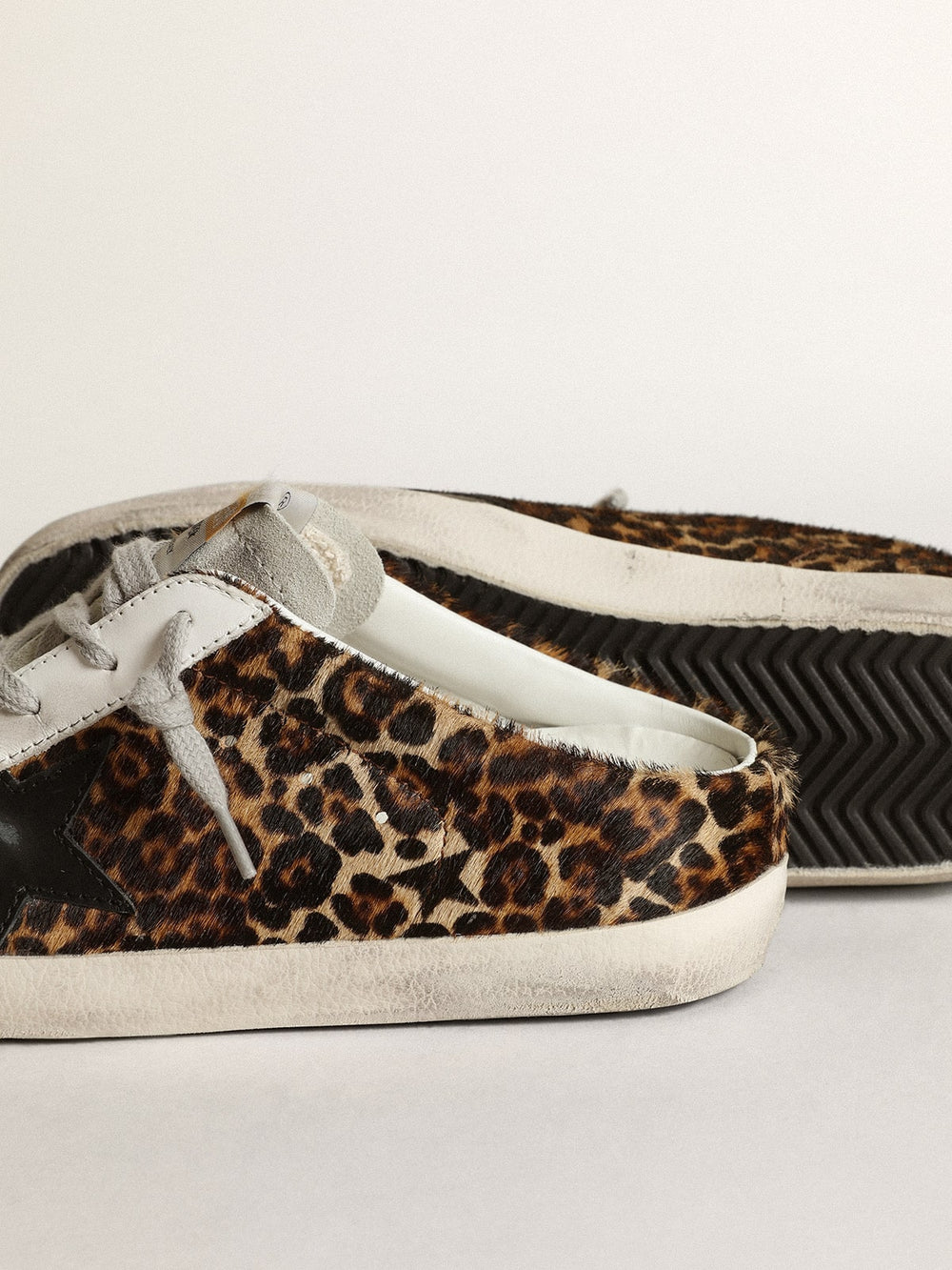 Women's Super-Star Sabot in leopard print pony skin with black star