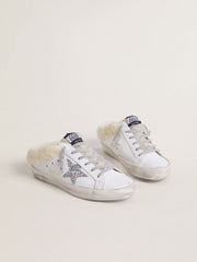 Super-Star Sabots in white leather with shearling lining and silver star