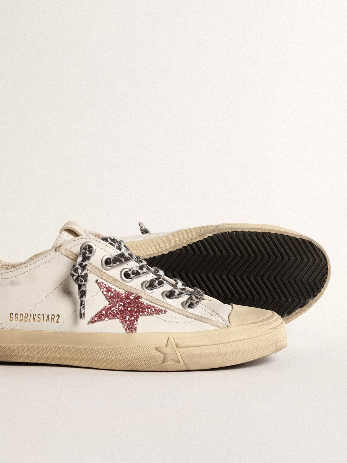 V-Star with pink glitter star and metallic leather heel tab