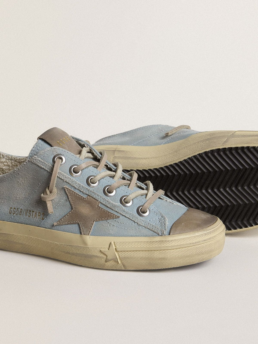 Women's V-Star in light blue canvas with dove-gray leather star