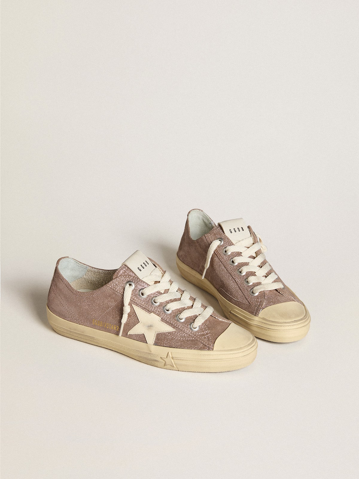 Women's V-Star in light brown metallic suede with cream leather star