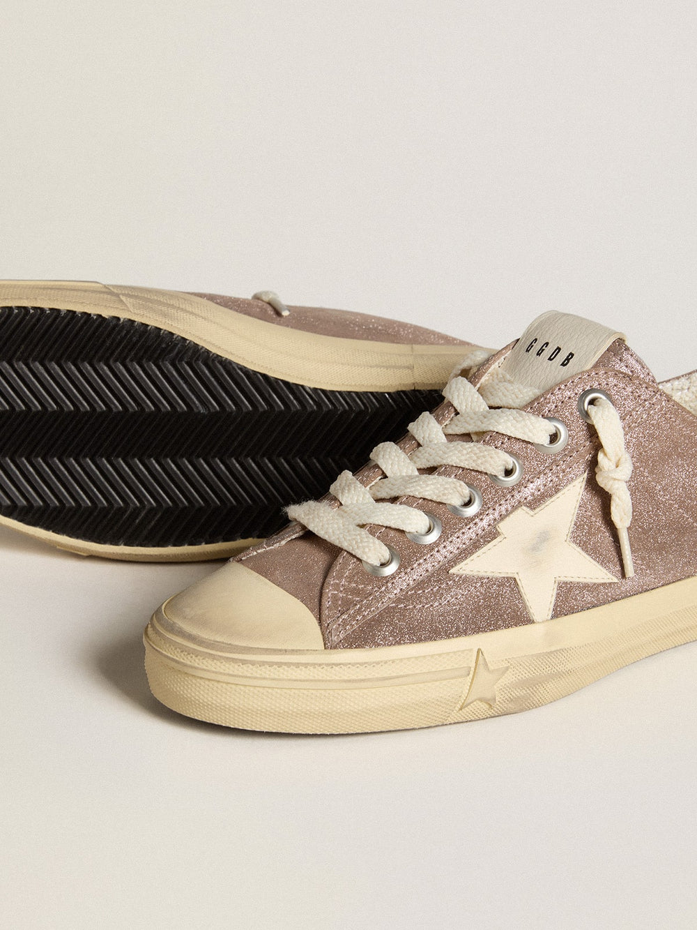 Women's V-Star in light brown metallic suede with cream leather star