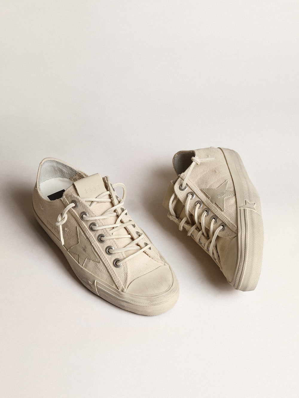 V-Star in light cream canvas with milk-white leather star