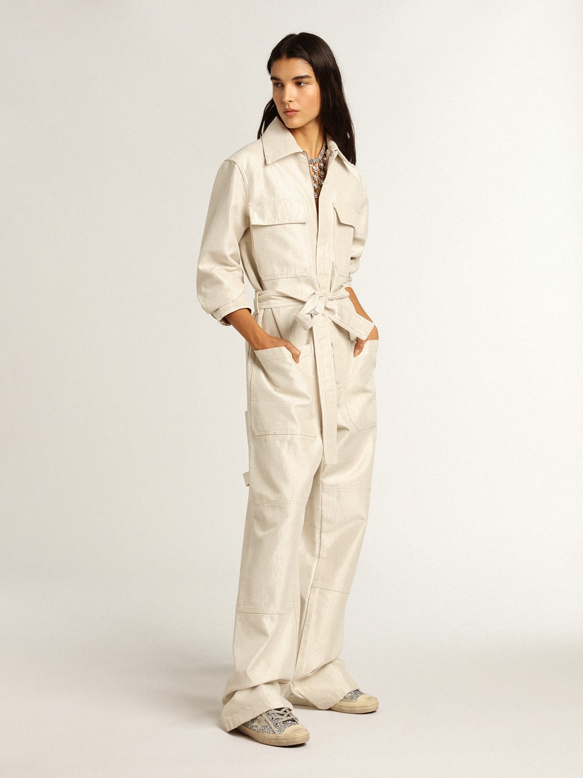 Women's V-Star in silver glitter with ice-gray suede star