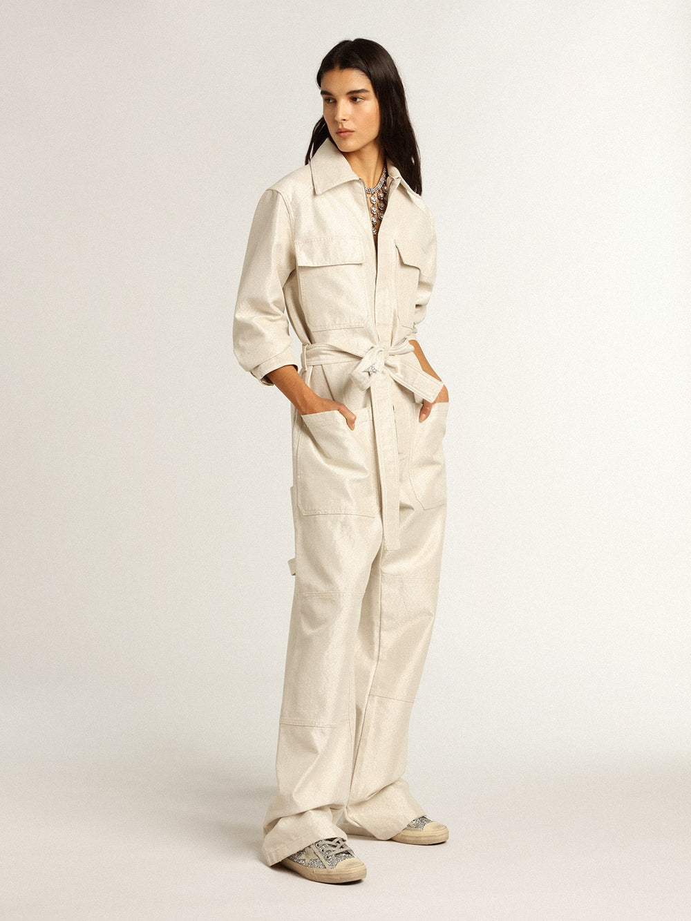 Women's V-Star in silver glitter with ice-gray suede star