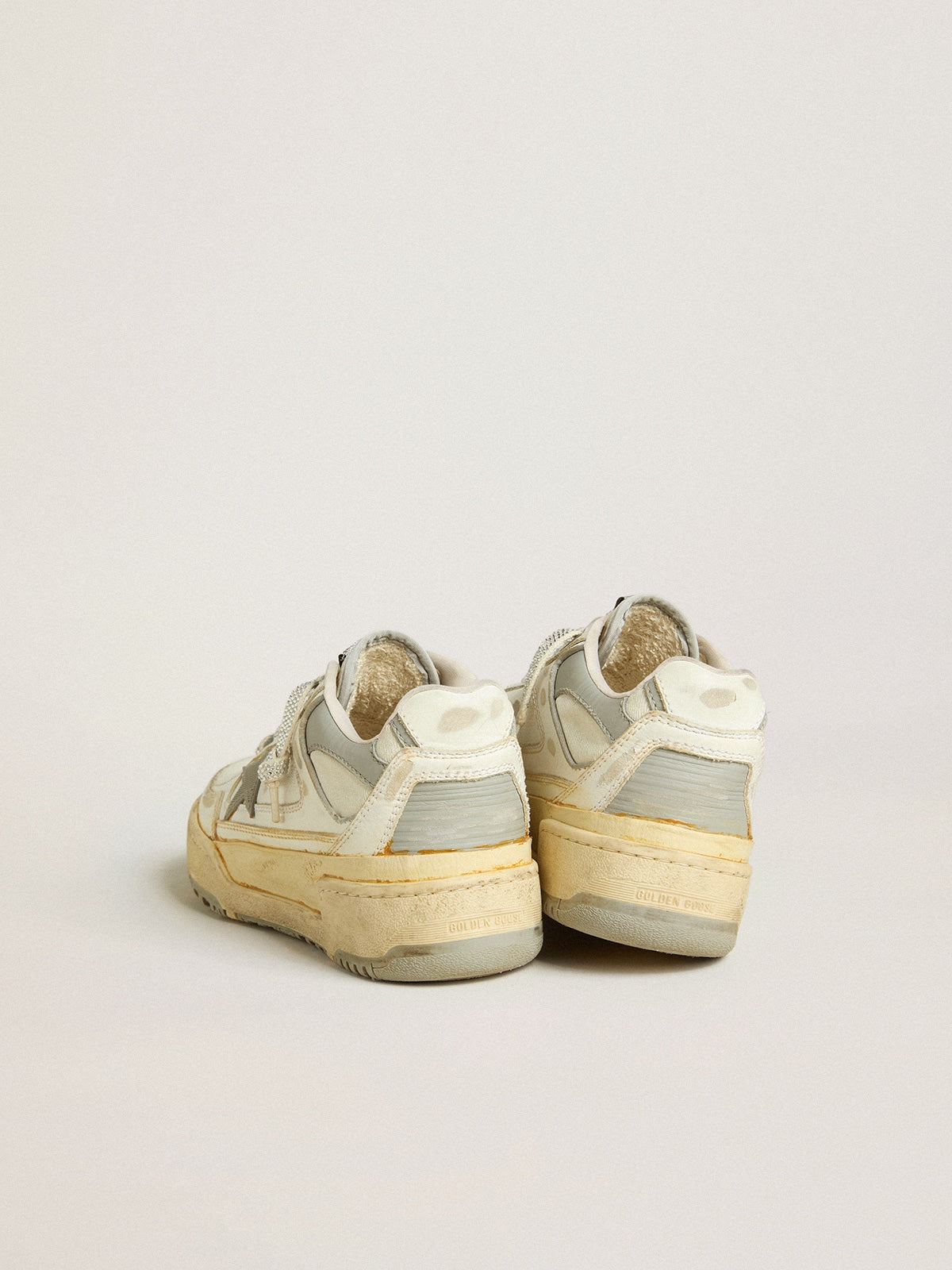 Women’s Forty2 in white leather with laces with Swarovski crystals and gray TPU star