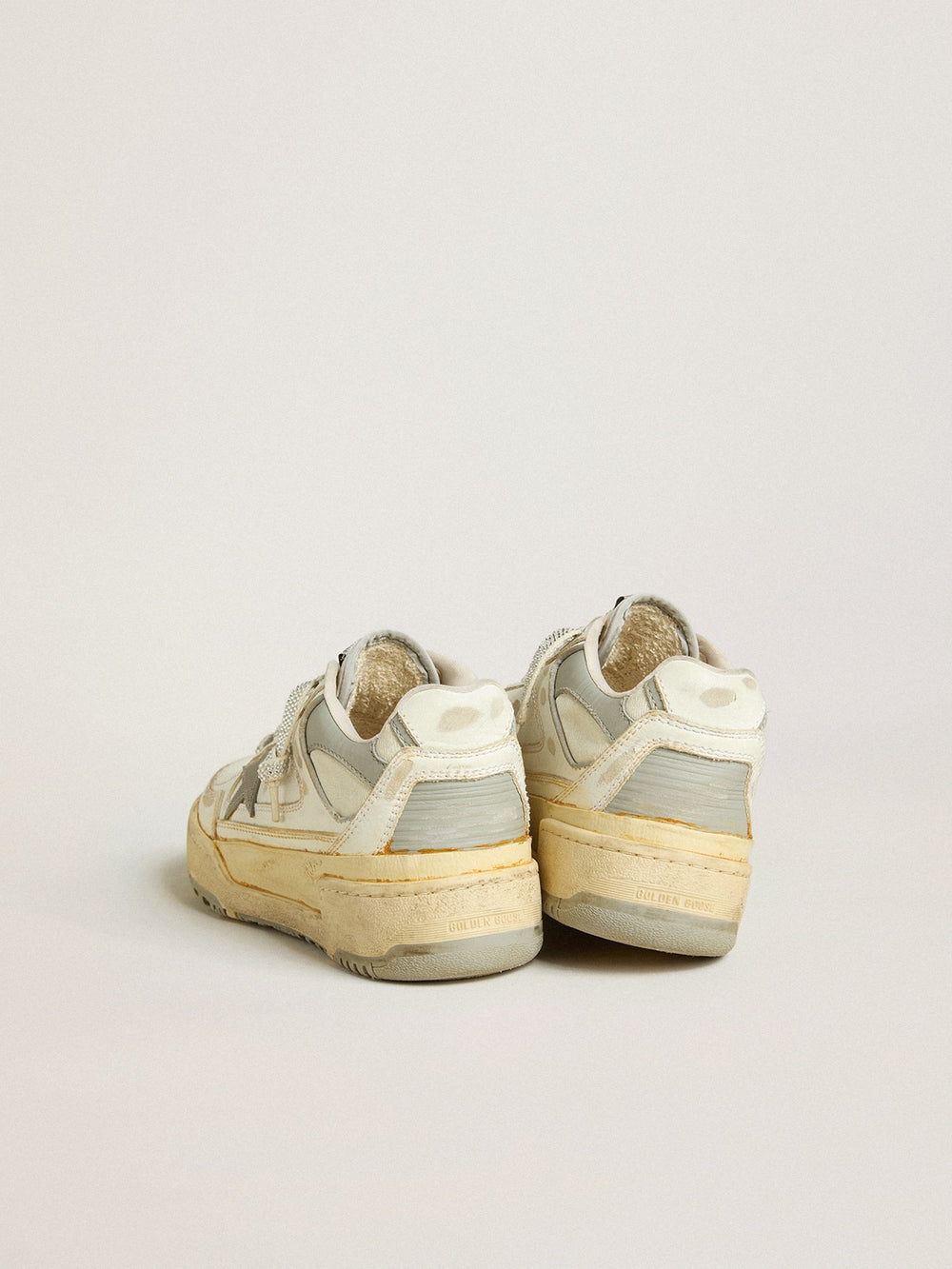 Women’s Forty2 in white leather with laces with Swarovski crystals and gray TPU star