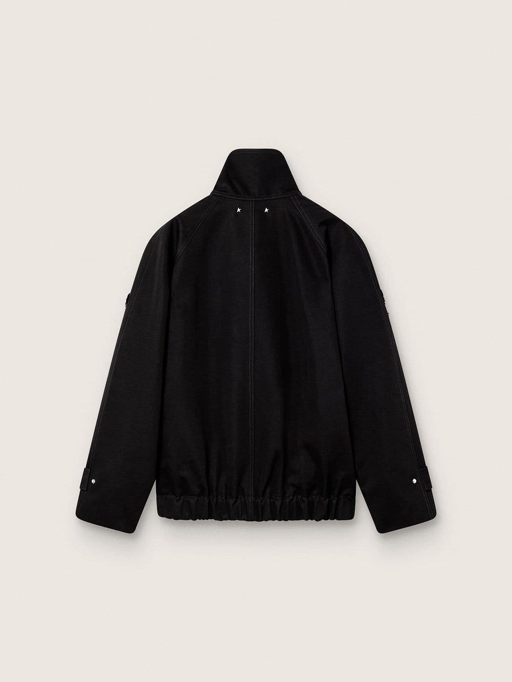 Women’s oversized jacket in black cotton twill with floral sequin embroidery