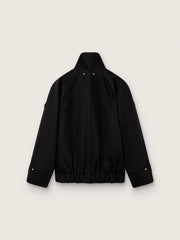 Women’s oversized jacket in black cotton twill with floral sequin embroidery