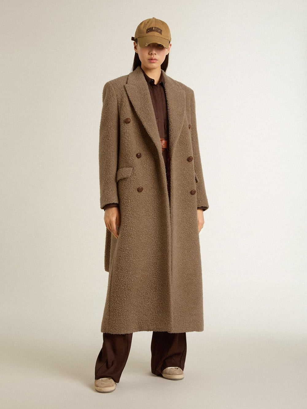 Women's double-breasted coat in a beige wool blend