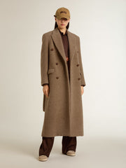 Women's double-breasted coat in a beige wool blend