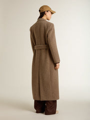 Women's double-breasted coat in a beige wool blend