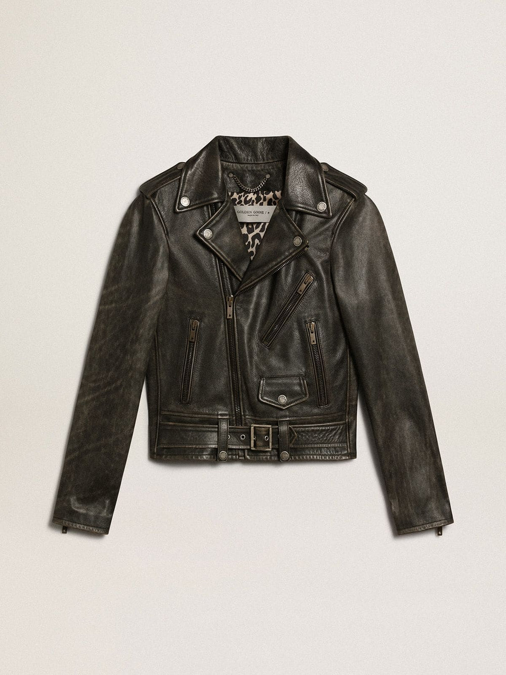 Women’s black leather biker jacket Golden Goose
