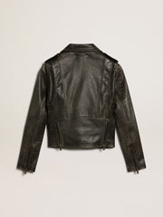 Women’s black leather biker jacket Golden Goose