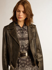 Women’s black leather biker jacket Golden Goose